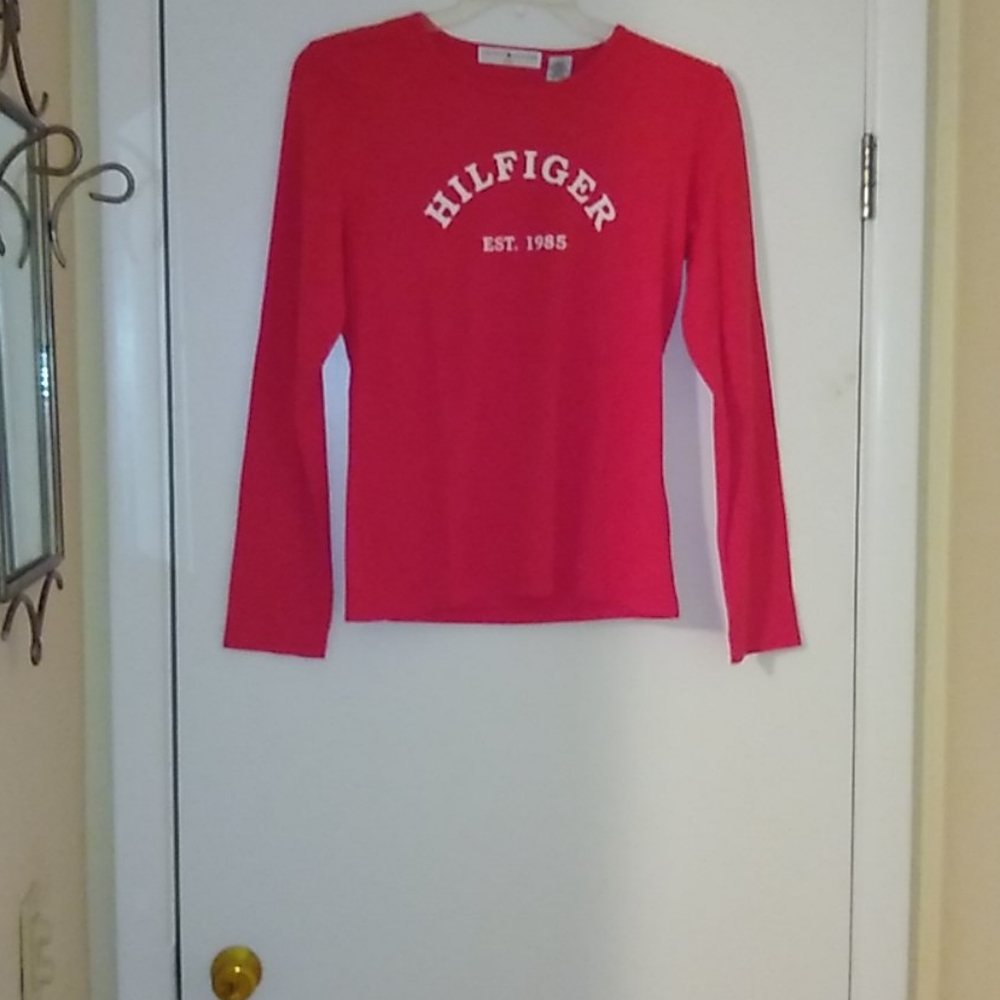 Hilfiger Logo Long Sleeve Deep Coral Shirt